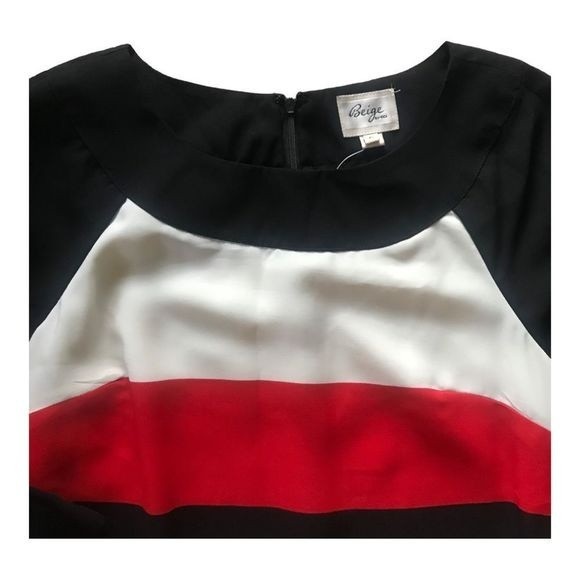 ECI “Beige” Dress Colorblock Shift Fit Zip Back 3/4 Sleeves Size 6 - Picture 3 of 7